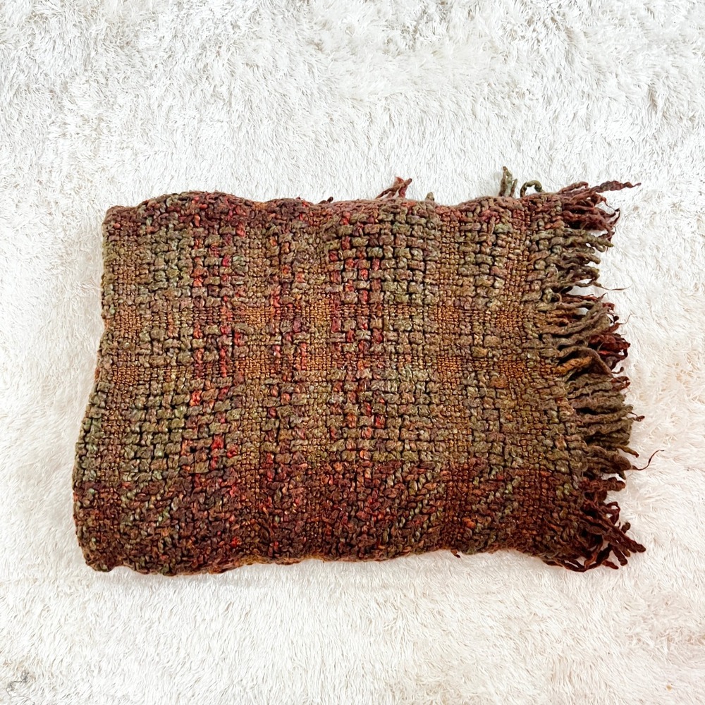 Pottery Barn Chunky Mega Knit Throw blanket 60 x 40 Brown Green Acrylic